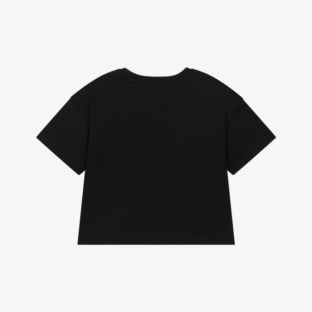 Calvin Klein-Girls Black Cotton Boxy T-Shirt with Monogram Logo | Childrensalon