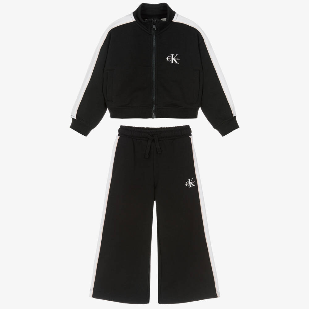 Calvin Klein-Girls Black Cotton CK Logo Tracksuit | Childrensalon