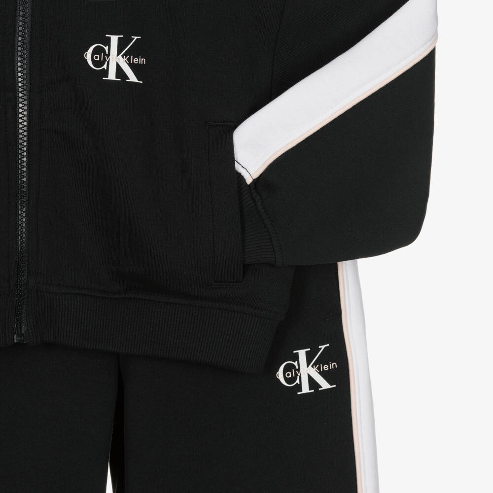 Calvin Klein-Girls Black Cotton CK Logo Tracksuit | Childrensalon