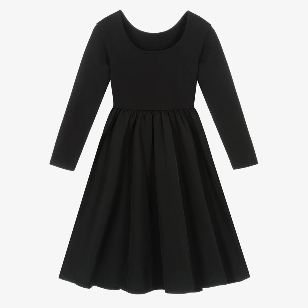 Calvin Klein-Girls Black Cotton Jersey & Satin Dress with Logo Badge | Childrensalon