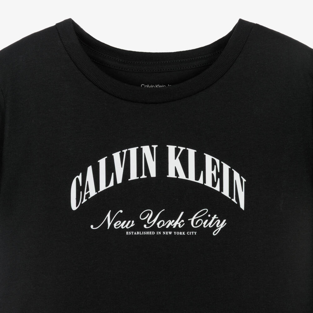 Calvin Klein-Girls Black Cotton Logo T-Shirt | Childrensalon
