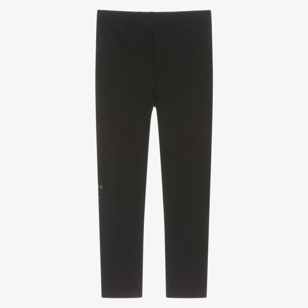 Calvin Klein-Girls Black Cotton Monogram Logo Leggings | Childrensalon