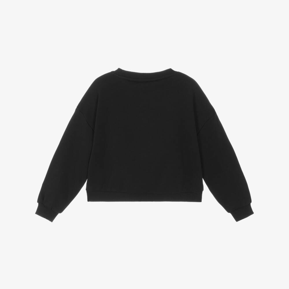 Calvin Klein-Girls Black Cotton Sweatshirt with Embroidered Script Logo | Childrensalon
