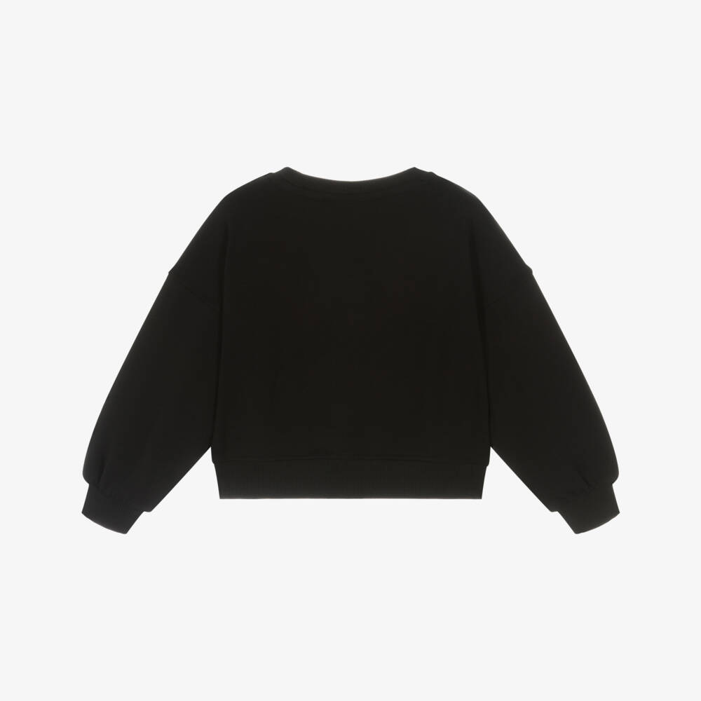 Calvin Klein-Girls Black Cotton Sweatshirt with Glittery Silver Logo | Childrensalon