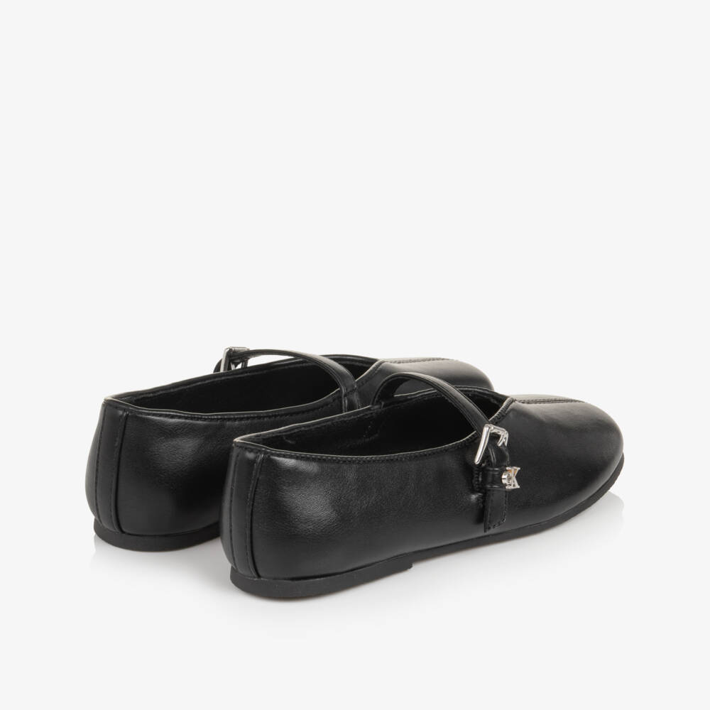 Calvin Klein-Girls Black Faux Leather Ballerina Flats | Childrensalon