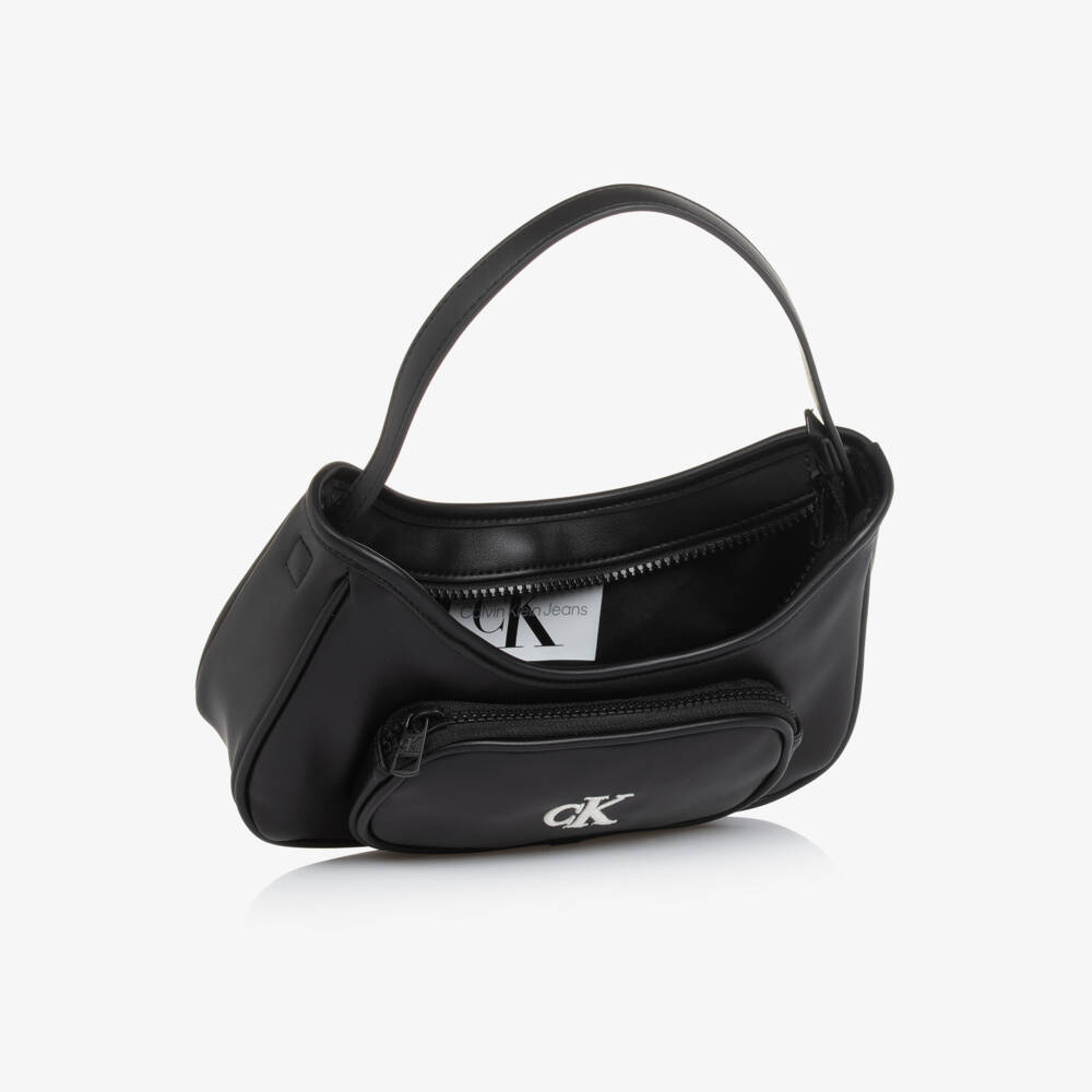 Calvin Klein-Girls Black Faux Leather Handbag (23cm) | Childrensalon