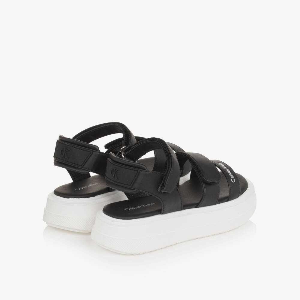 Calvin Klein-Girls Black Faux Leather Sandals with Chunky Soles | Childrensalon