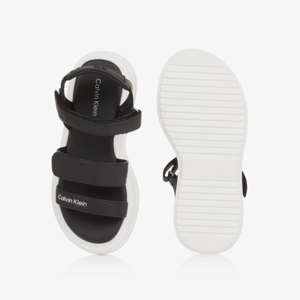 Calvin Klein-Girls Black Faux Leather Sandals with Chunky Soles | Childrensalon
