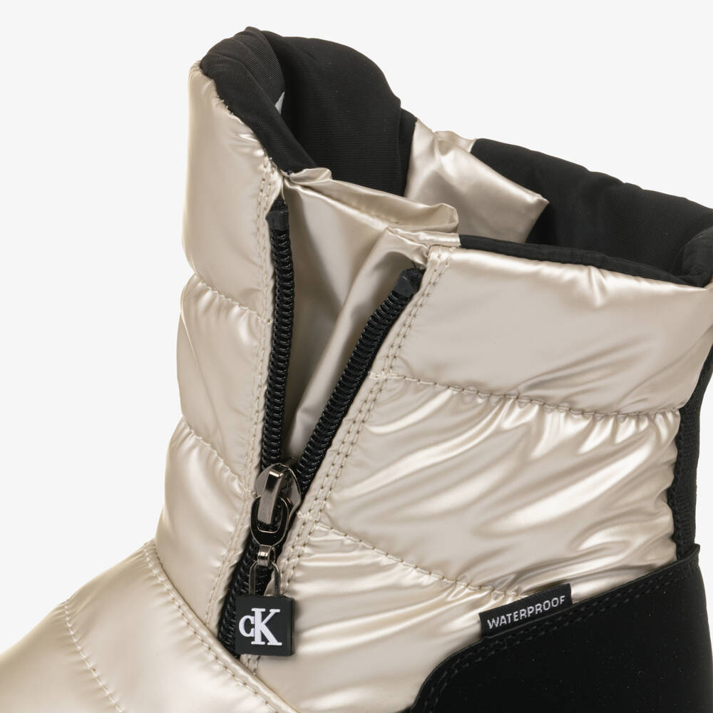 Calvin Klein-Girls Black & Metallic Gold Snow Boots | Childrensalon