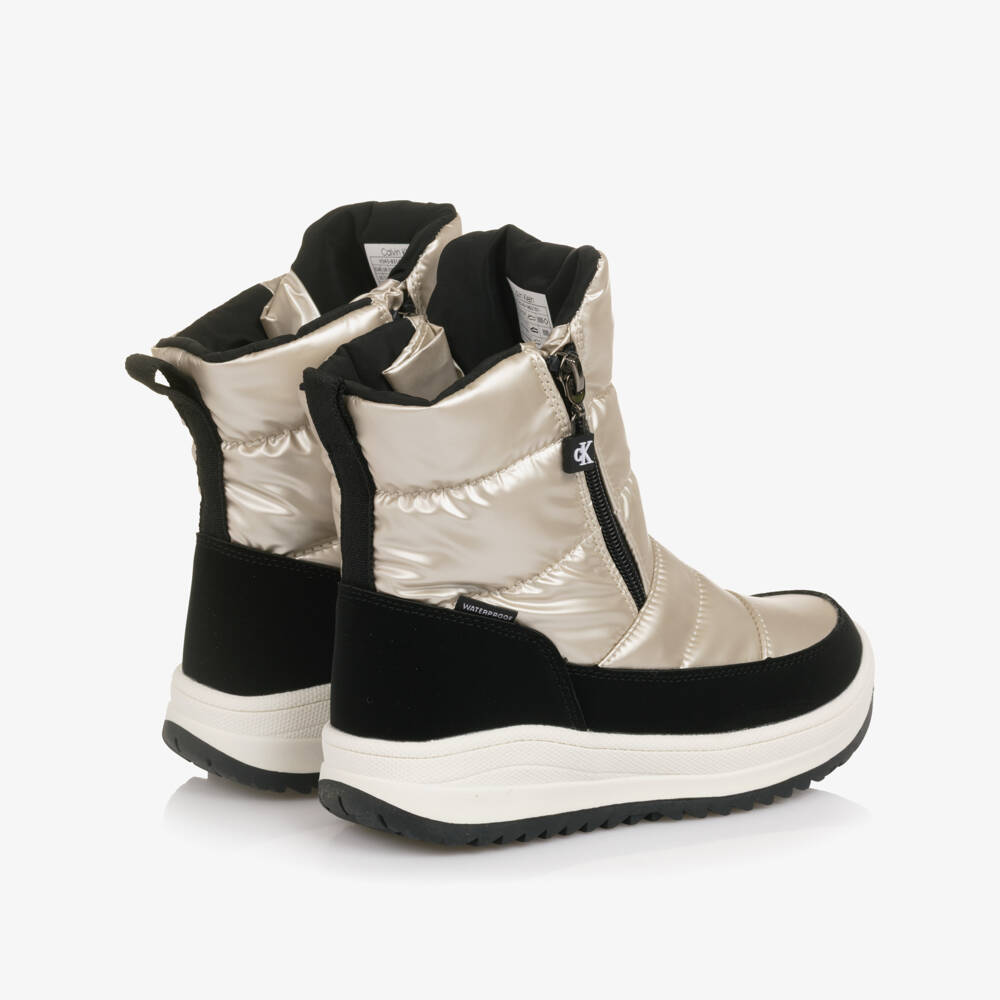 Calvin Klein-Girls Black & Metallic Gold Snow Boots | Childrensalon