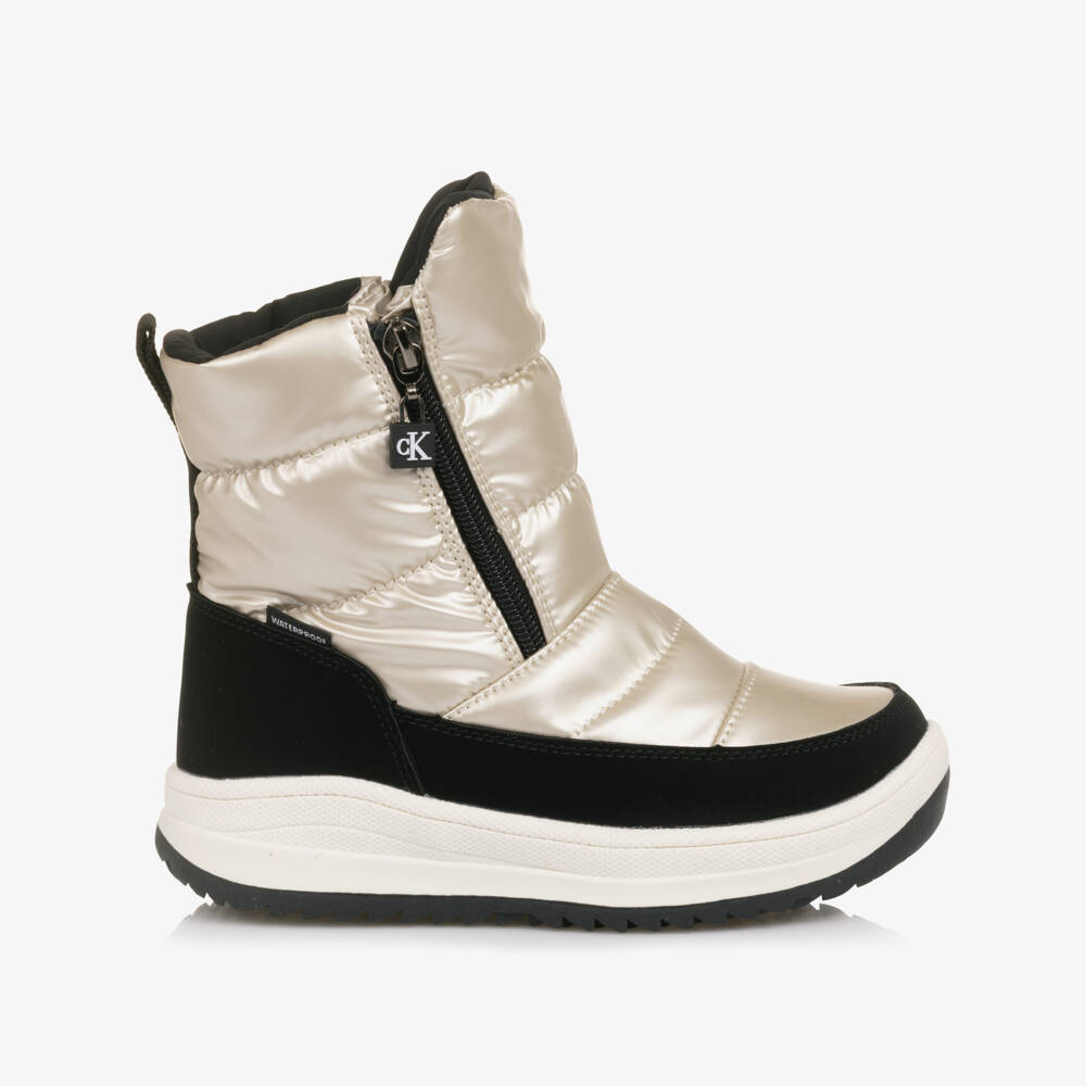 Calvin Klein-Girls Black & Metallic Gold Snow Boots | Childrensalon