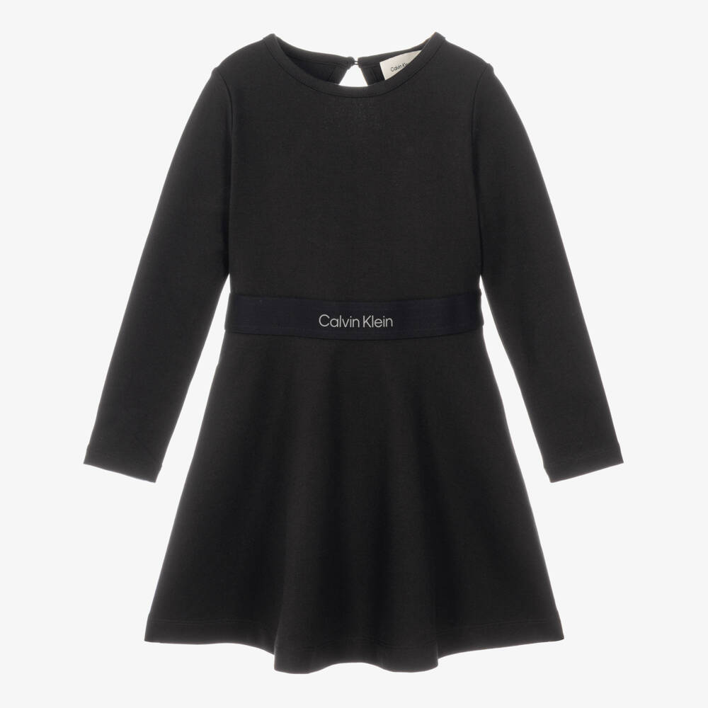 Calvin Klein-Girls Black Milano Jersey Dress with Cut-Out Detail | Childrensalon