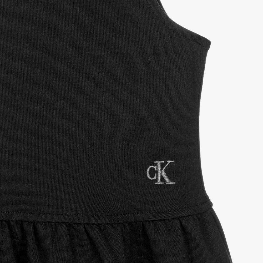 Calvin Klein-Girls Black Milano Jersey Dress with Embroidered Logo | Childrensalon