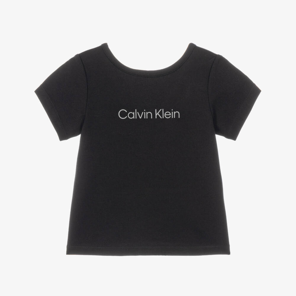 Calvin Klein-Girls Black Milano Jersey T-Shirt  | Childrensalon