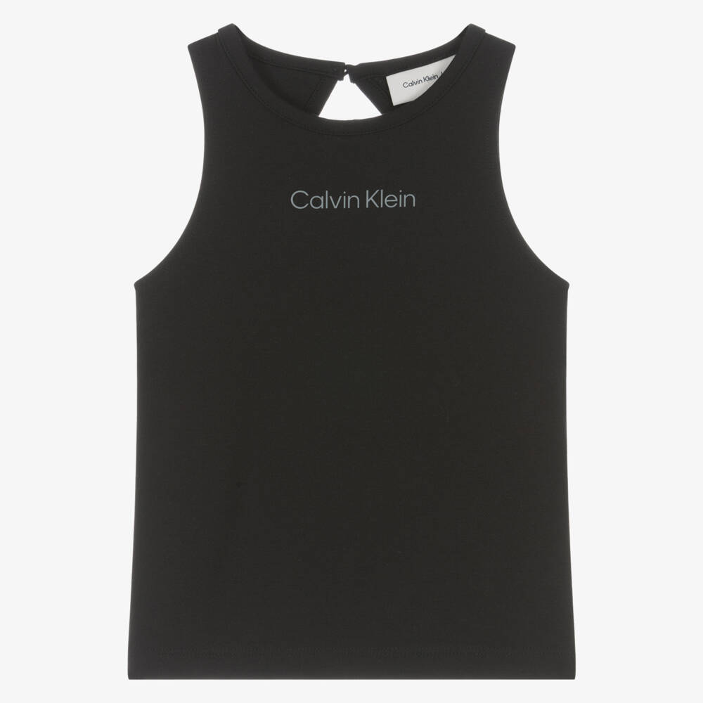 Calvin Klein-Girls Black Milano Jersey Vest Top with Logo | Childrensalon