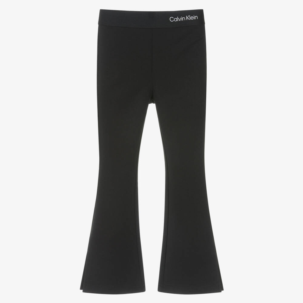 Calvin Klein-Girls Black Scuba Jersey Flared Leggings | Childrensalon