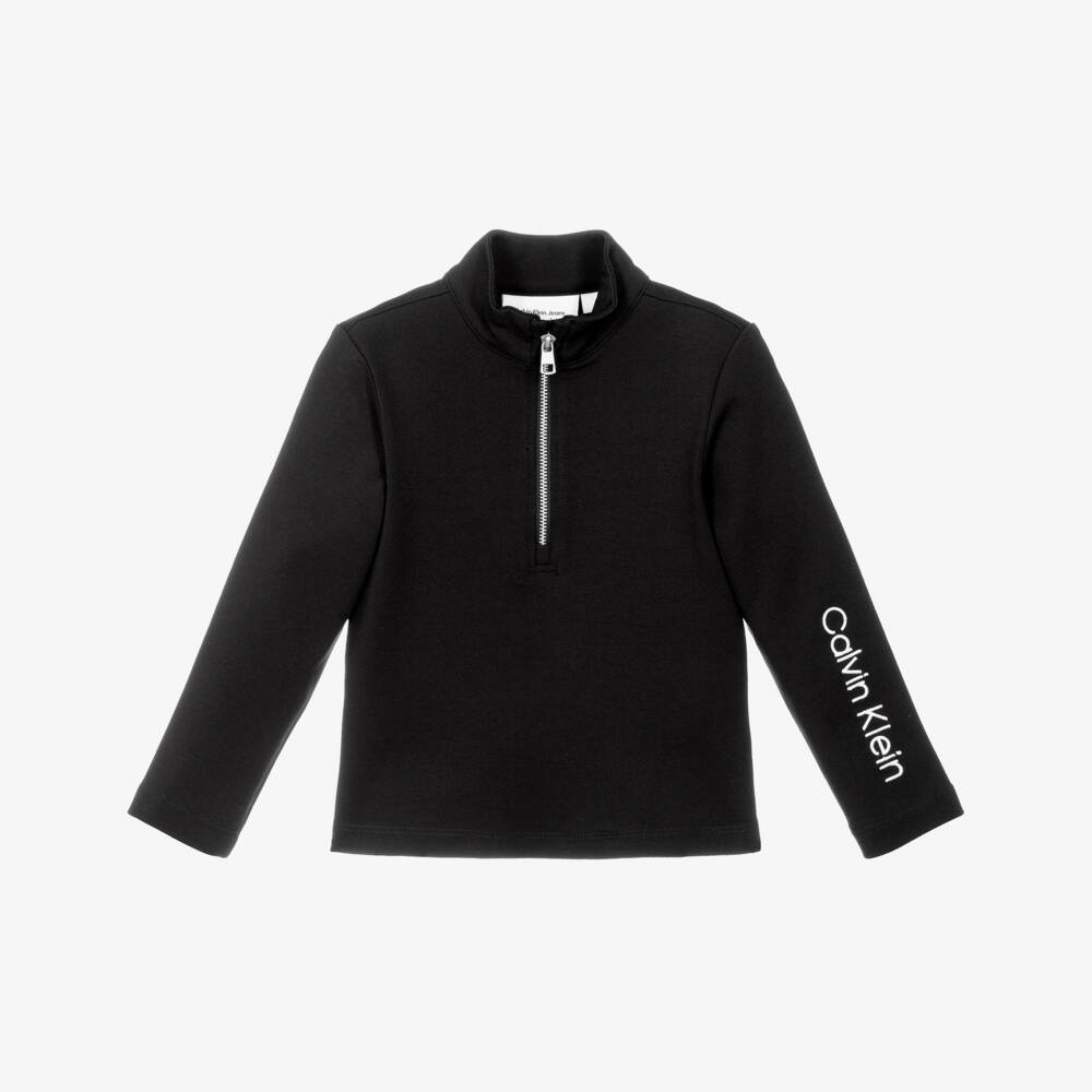 Calvin Klein-Girls Black Scuba Jersey Half-Zip Top | Childrensalon