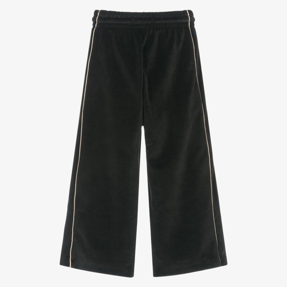 Calvin Klein-Girls Black Velour Joggers with Ivory Piping & Embroidered Logo | Childrensalon