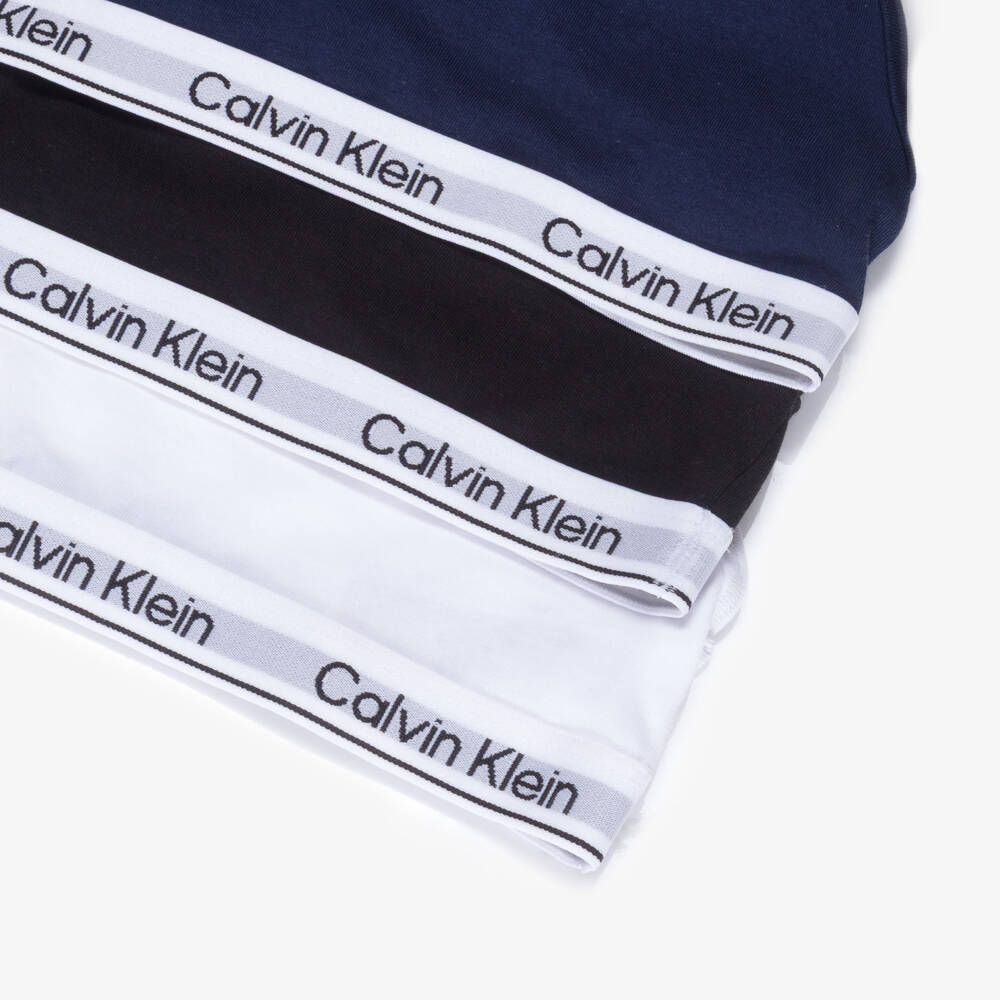 Calvin Klein-Girls Black, White & Blue Cotton Cropped Tops (3 Pack) | Childrensalon