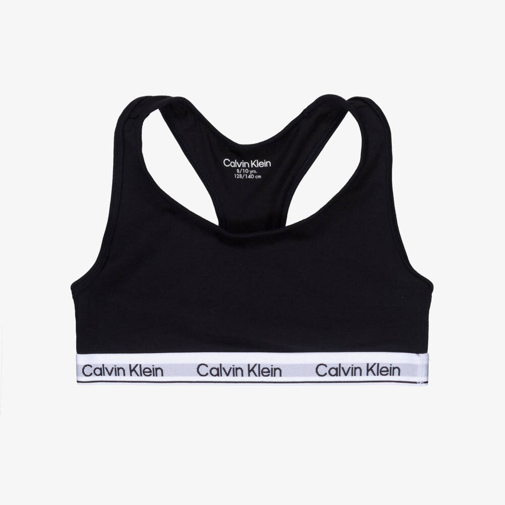 Calvin Klein-Girls Black, White & Blue Cotton Cropped Tops (3 Pack) | Childrensalon