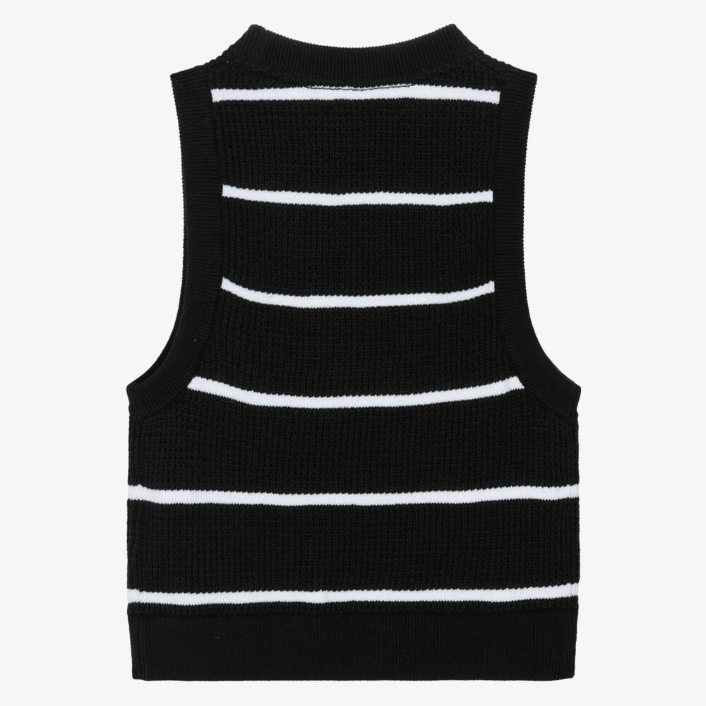 Calvin Klein-Girls Black & White Striped Knit Slipover | Childrensalon