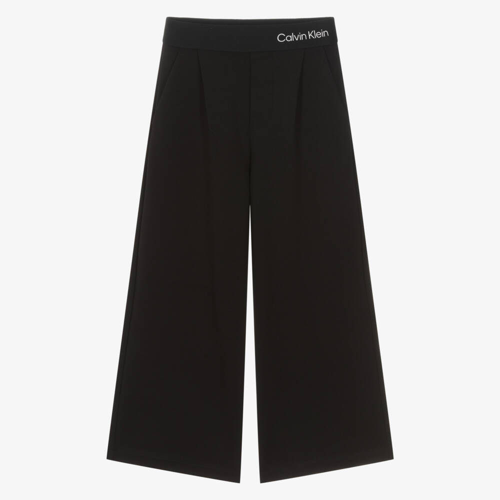 Calvin Klein-Girls Black Wide Leg Milano Jersey Trousers | Childrensalon