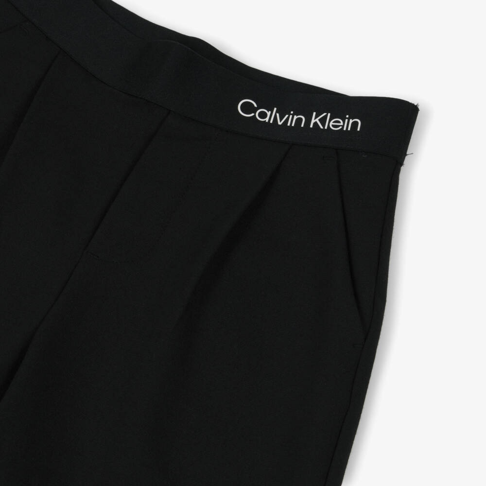 Calvin Klein-Girls Black Wide Leg Milano Jersey Trousers | Childrensalon