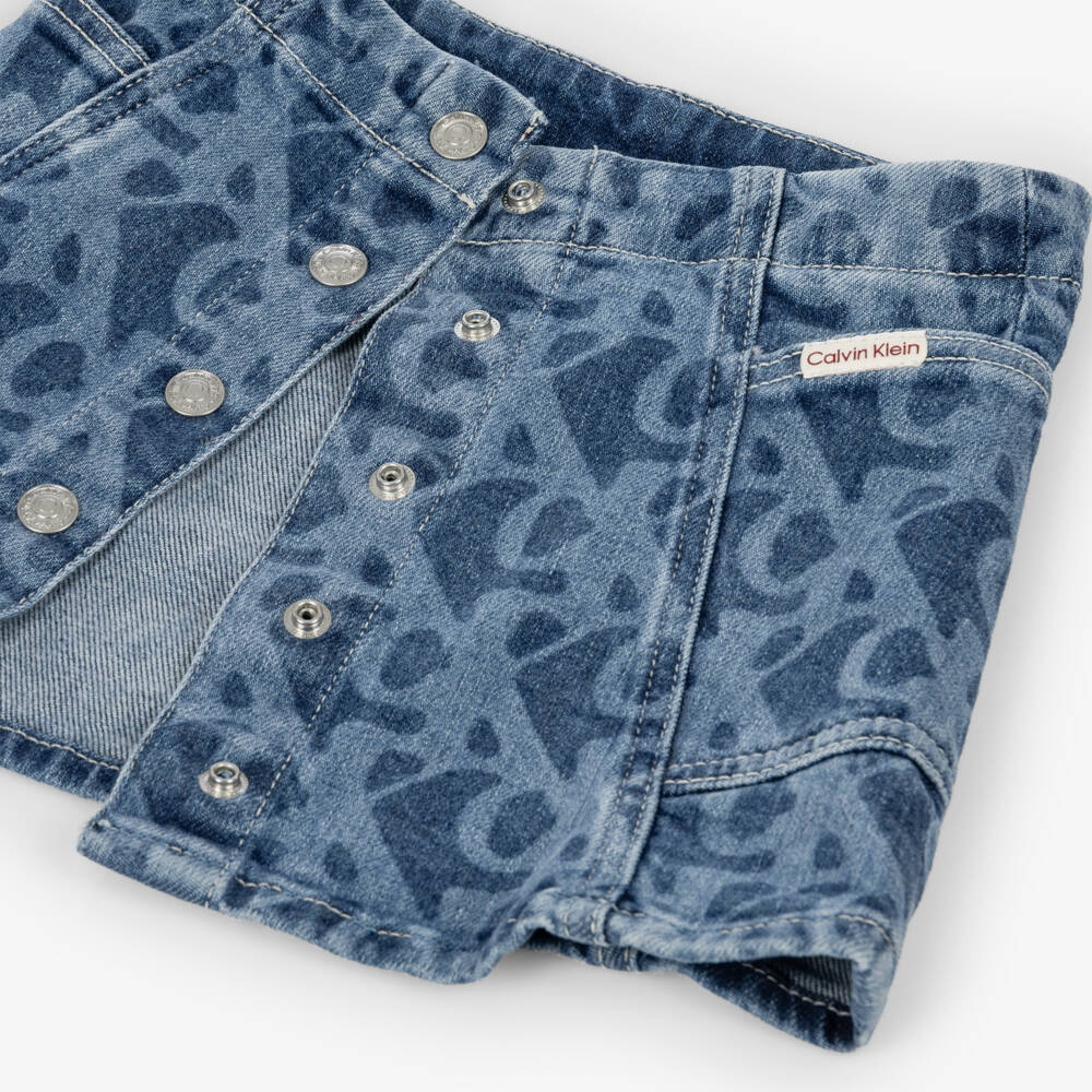 Calvin Klein-Girls Blue Denim CK Patterned Skirt | Childrensalon