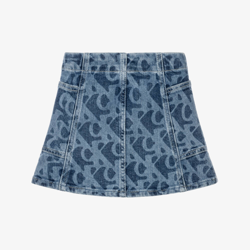 Calvin Klein-Girls Blue Denim CK Patterned Skirt | Childrensalon