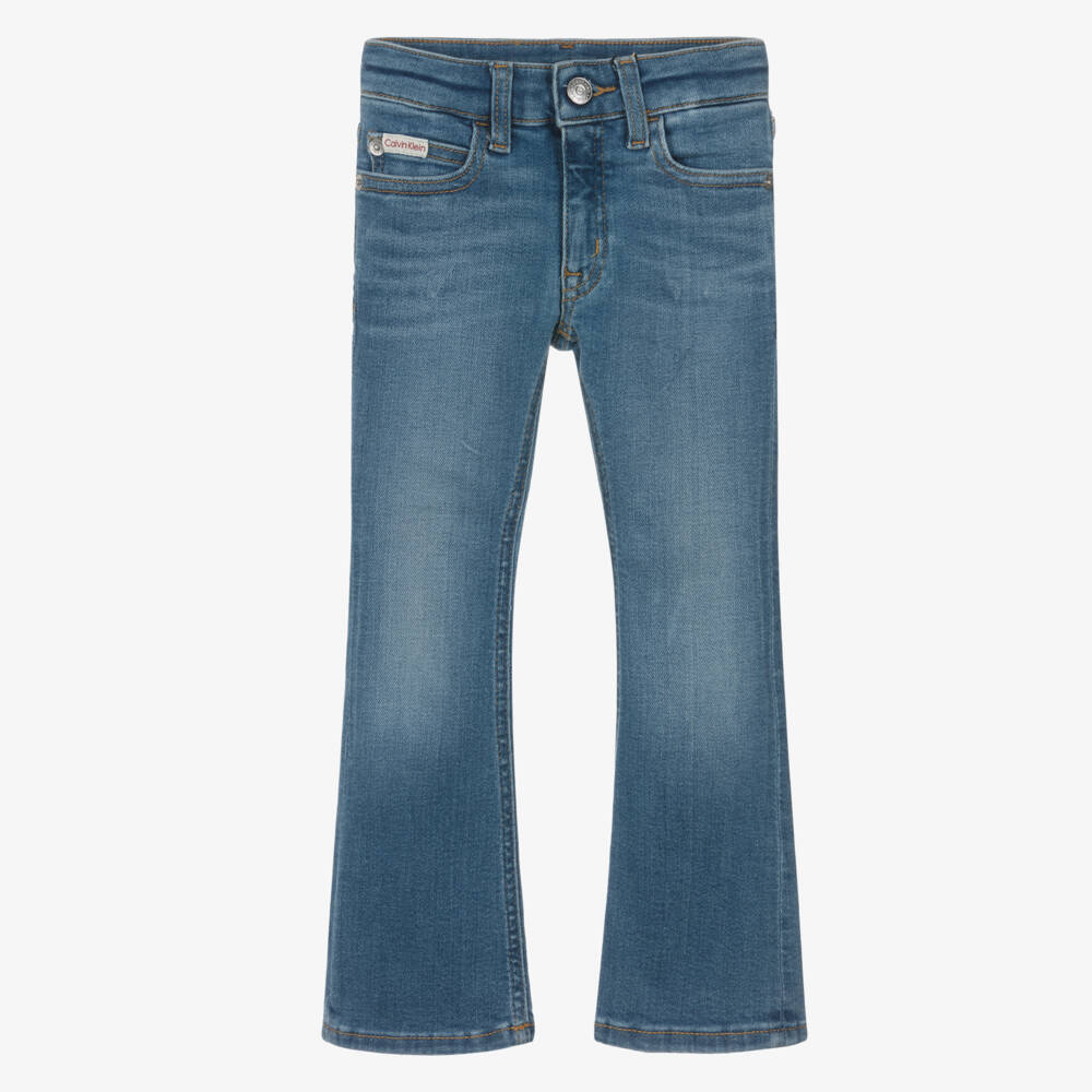 Calvin Klein-Girls Blue Denim Flared Jeans | Childrensalon