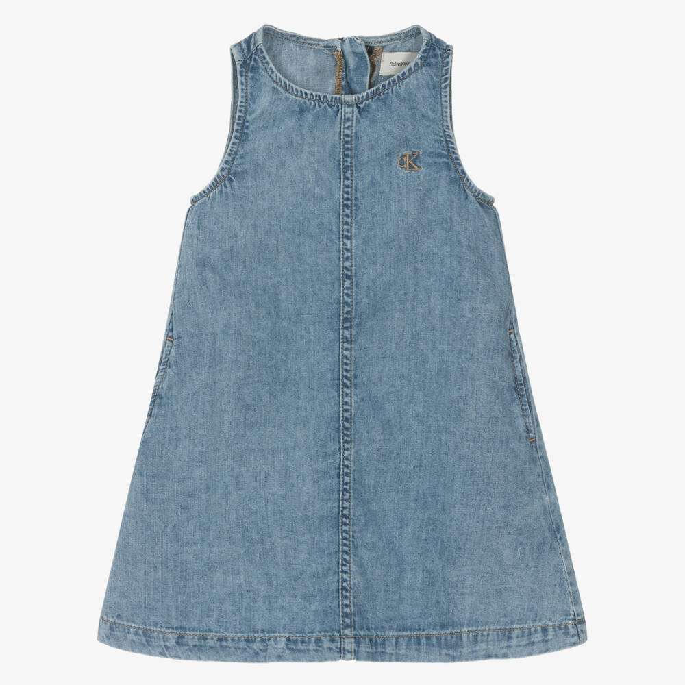Calvin Klein-Girls Blue Denim Sleeveless A-line Dress | Childrensalon
