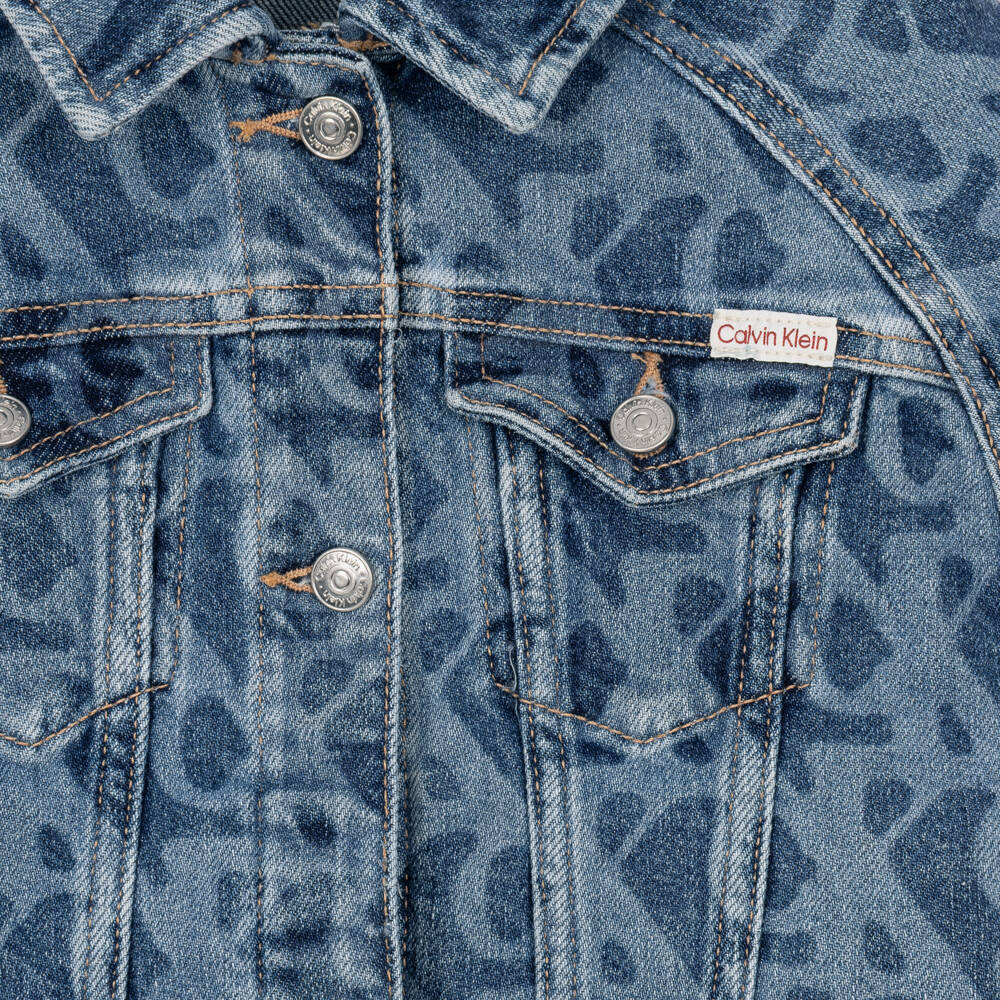 Calvin Klein-Girls Blue Printed CK Denim Jacket | Childrensalon
