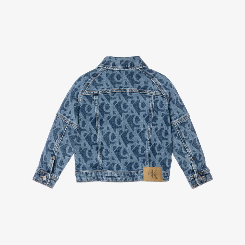 Calvin Klein-Girls Blue Printed CK Denim Jacket | Childrensalon