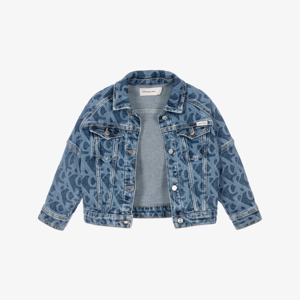 Calvin Klein-Girls Blue Printed CK Denim Jacket | Childrensalon