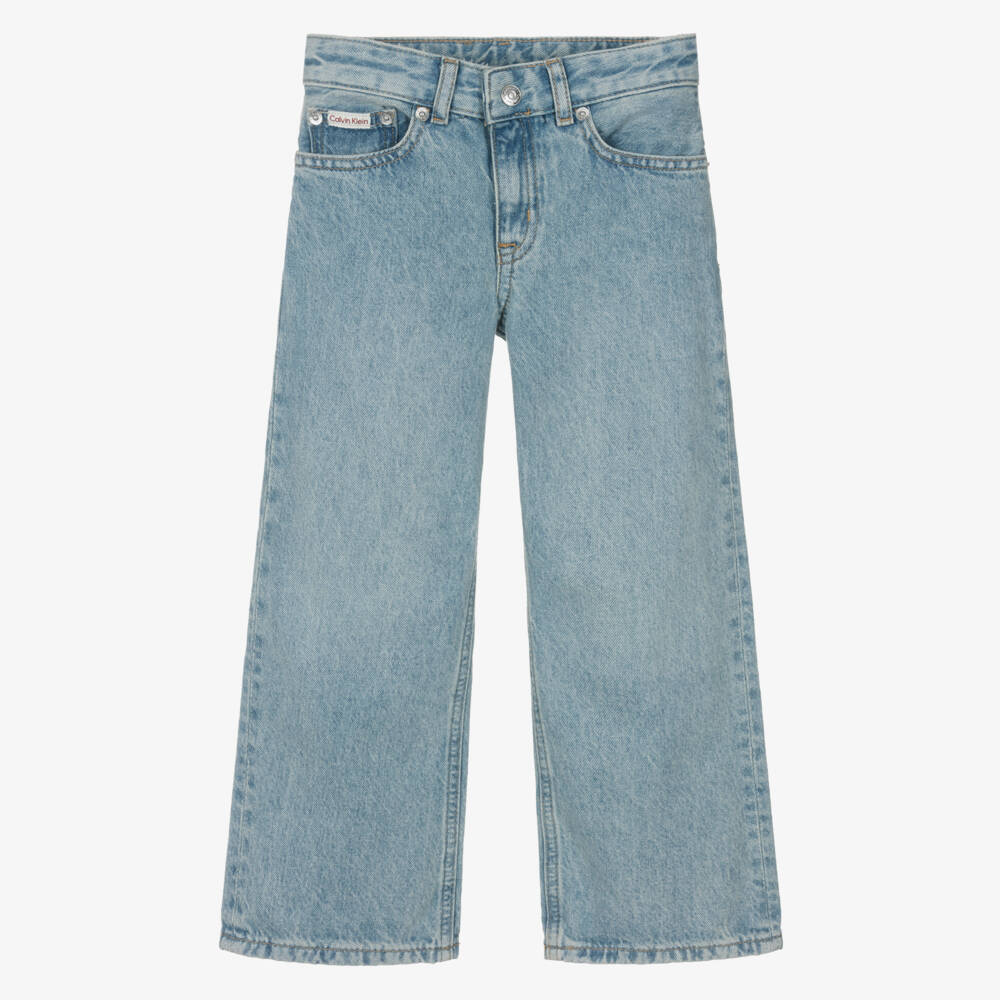 Calvin Klein-Girls Blue Wide Leg Denim Jeans | Childrensalon