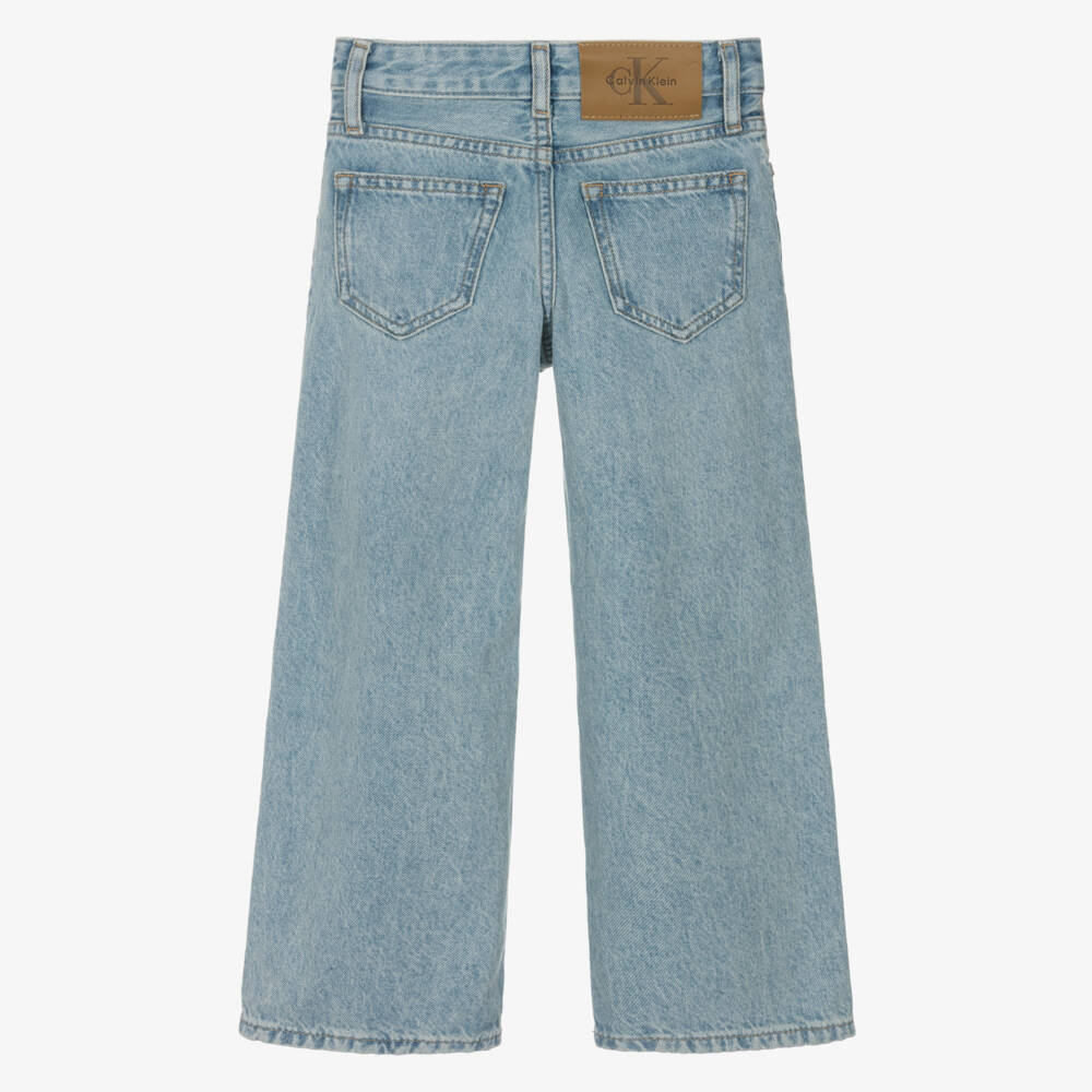 Calvin Klein-Girls Blue Wide Leg Denim Jeans | Childrensalon
