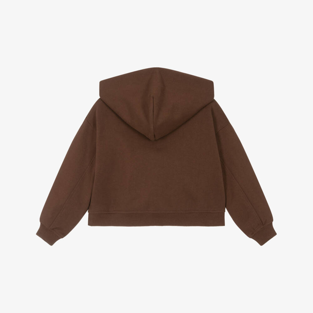 Calvin Klein-Girls Brown Cotton Boxy Zip-Up Hoodie | Childrensalon