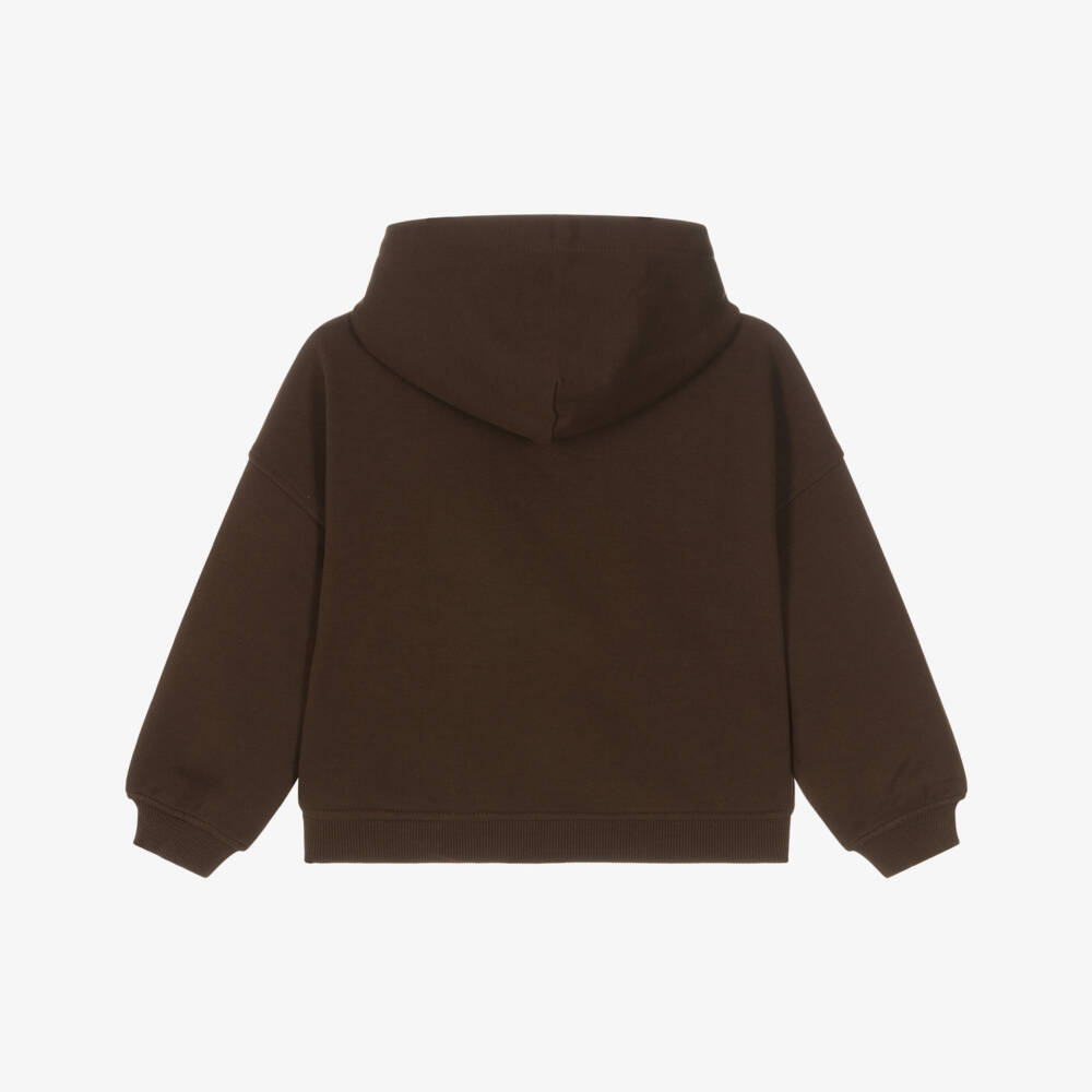 Calvin Klein-Girls Brown Cotton Hoodie with Pink Calvin Klein New York Logo  | Childrensalon