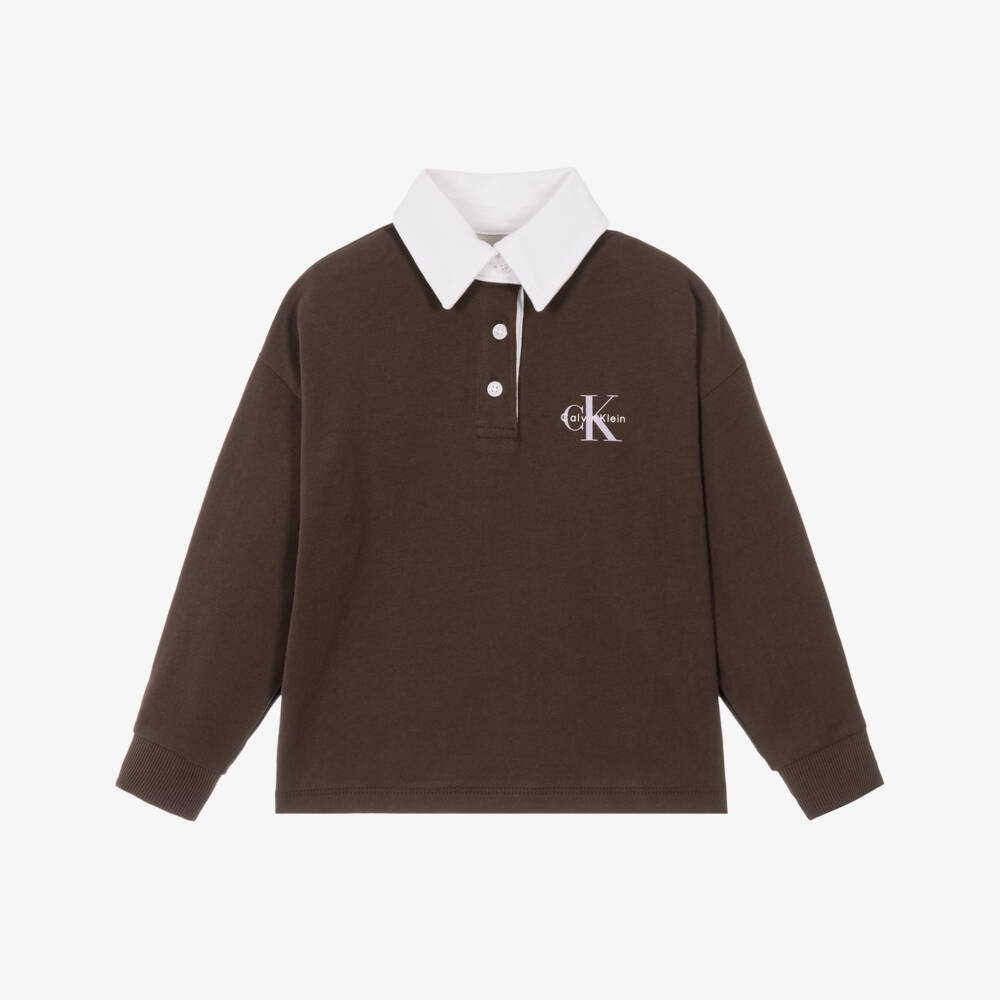 Calvin Klein-Girls Brown Cotton Rugby Shirt | Childrensalon