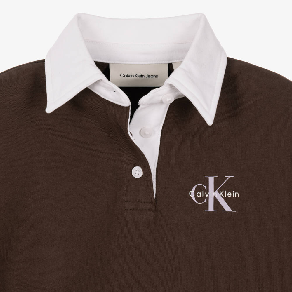 Calvin Klein-Girls Brown Cotton Rugby Shirt | Childrensalon