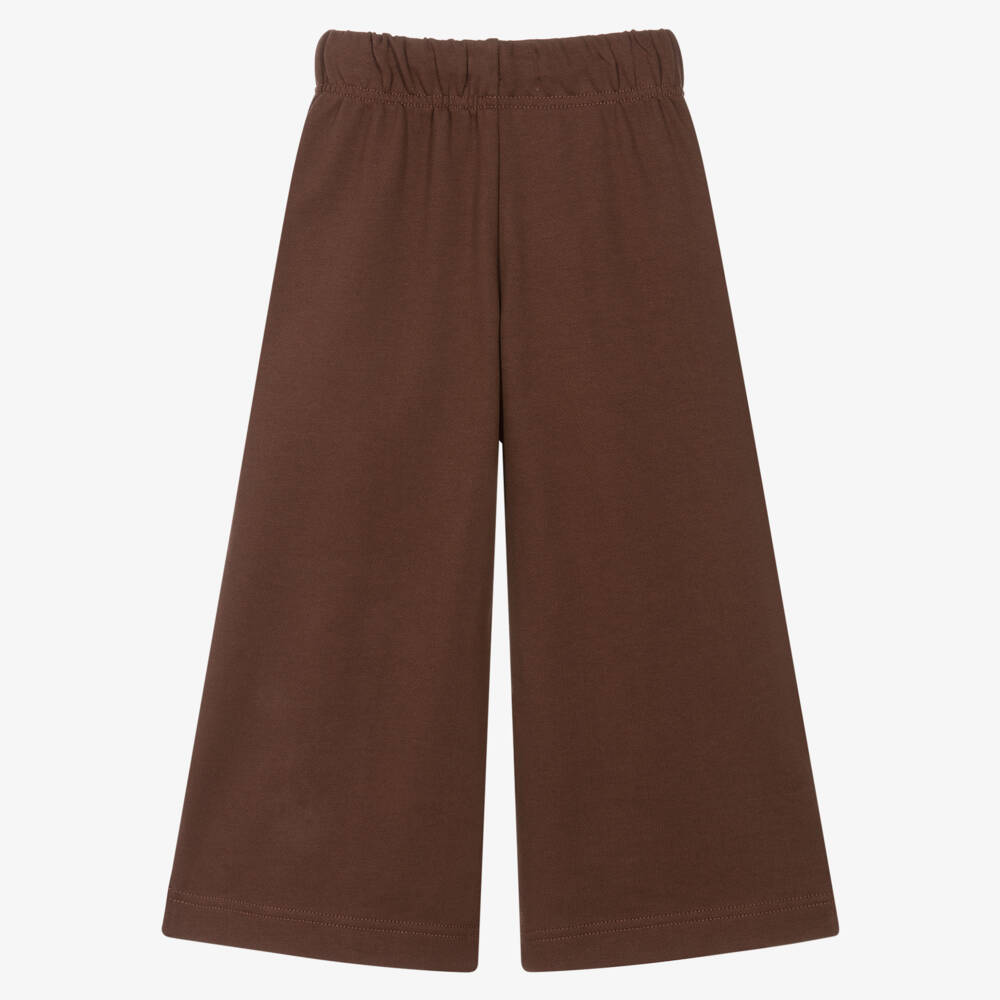 Calvin Klein-Girls Brown Cotton Wide Leg Joggers with Embroidered Logo | Childrensalon