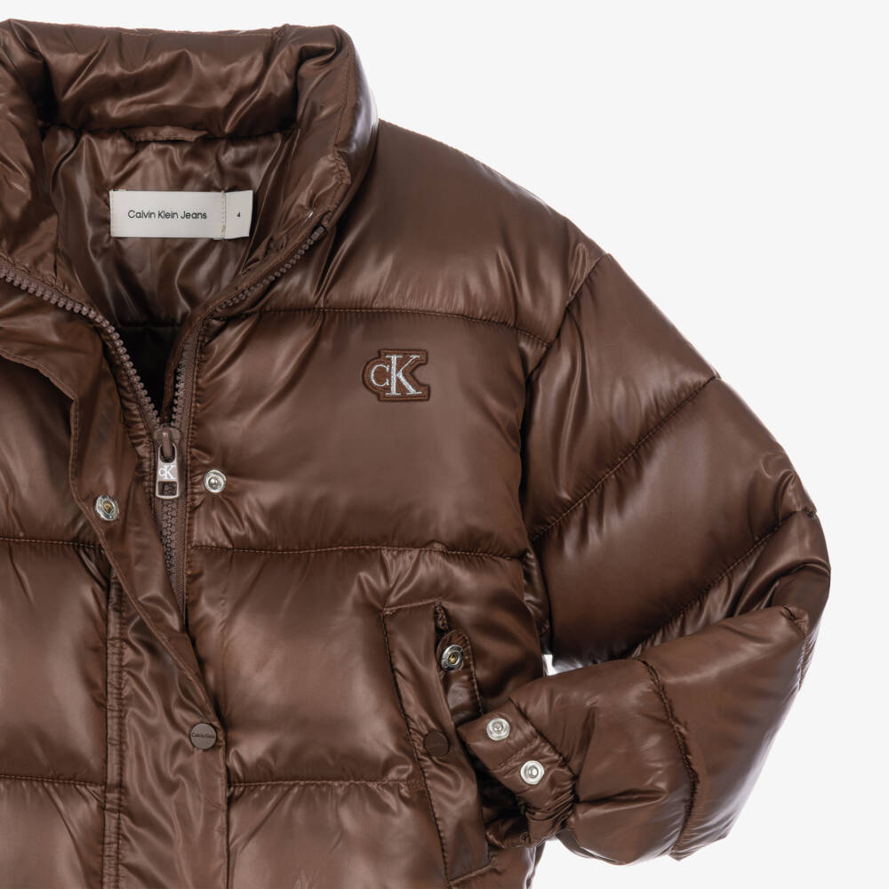 Calvin Klein-Girls Brown Puffer Jacket | Childrensalon