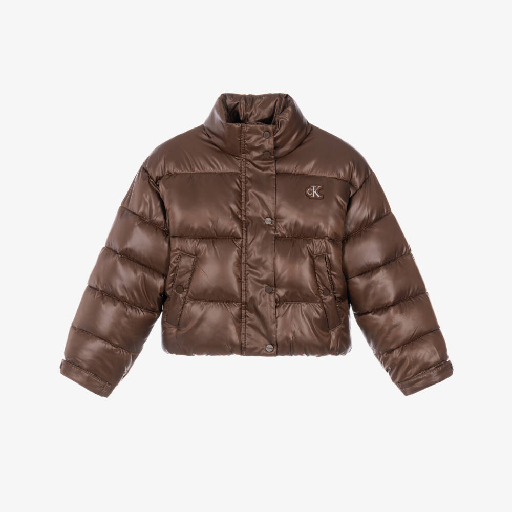 Calvin Klein-Girls Brown Puffer Jacket | Childrensalon