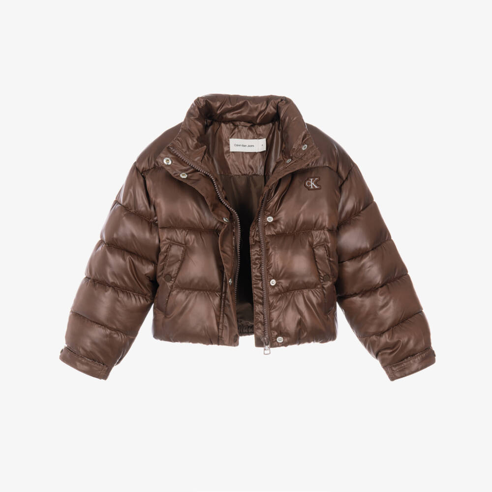 Calvin Klein-Girls Brown Puffer Jacket | Childrensalon
