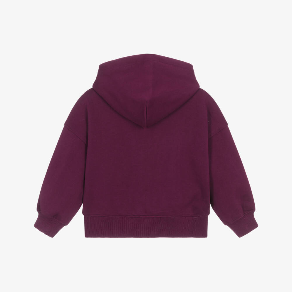 Calvin Klein-Girls Burgundy Red Cotton Hoodie with Monogram Logo | Childrensalon