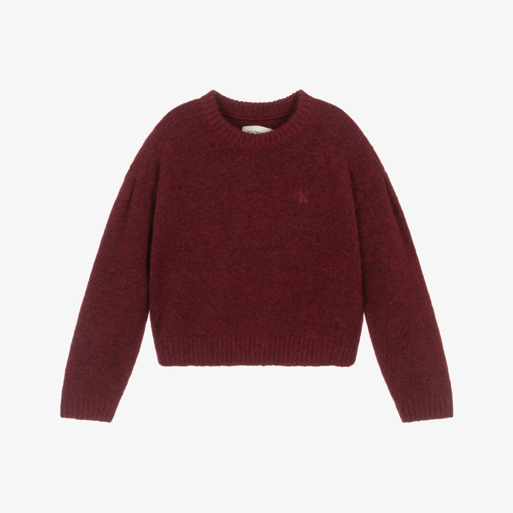 Calvin Klein-Girls Burgundy Red Knitted Sweater | Childrensalon