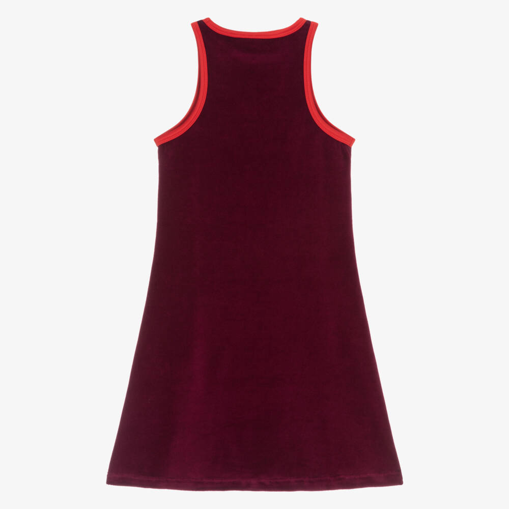 Calvin Klein-Girls Burgundy Red Velour Dress with Monogram Logo | Childrensalon