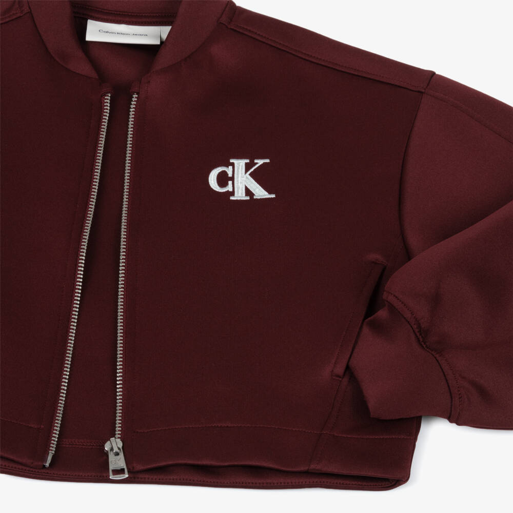Calvin Klein-Girls Burgundy Red Zip-Up Jersey Jacket | Childrensalon