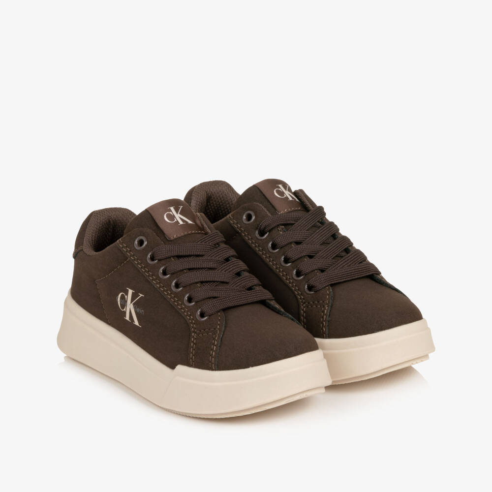 Calvin Klein-Girls Dark Brown Monogram Trainers | Childrensalon
