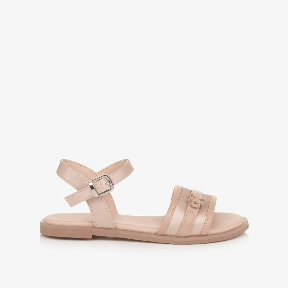 Calvin Klein-Girls Dusky Pink Faux Leather Sandals | Childrensalon